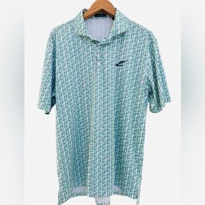 Turtleson Golf Polo Men’s Green Performance Golf Beer Drinks Print 1899
